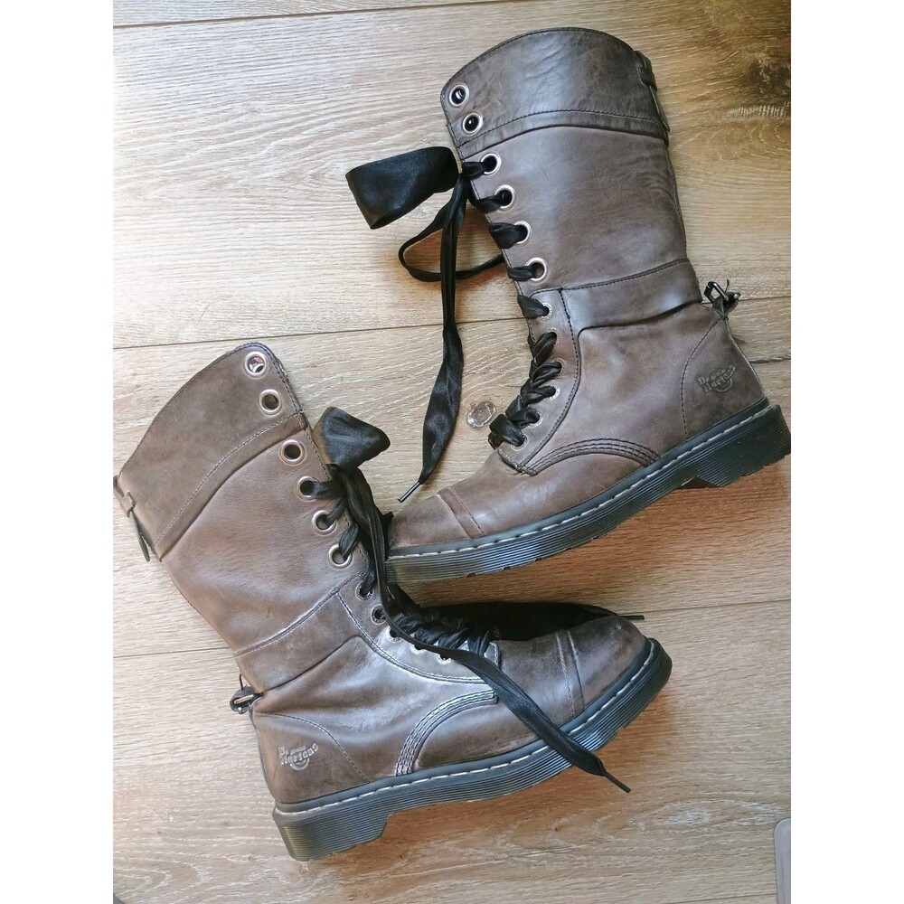 Dr Martens Triumph 1914 Waxed Leather Combat Boot Floral Lined Sz 10 EU 42